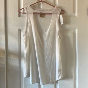 Chaser distressed neck cutout tank white
